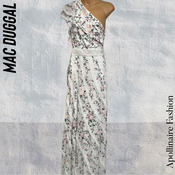 MAC DUGGAL ONE SHOULDER MAXI DRESS WHITE WITH FLORAL EMBROIDERED NWT SIZE 14 - Picture 9 of 9